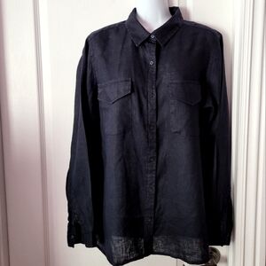 Joe Fresh Women's Linen Blouse Dark Blue Large